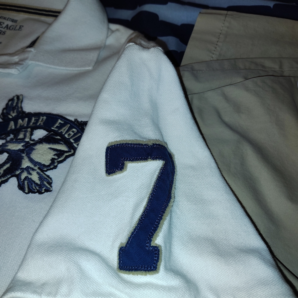 American Eagle Outfitters White Polo with Blue Logo